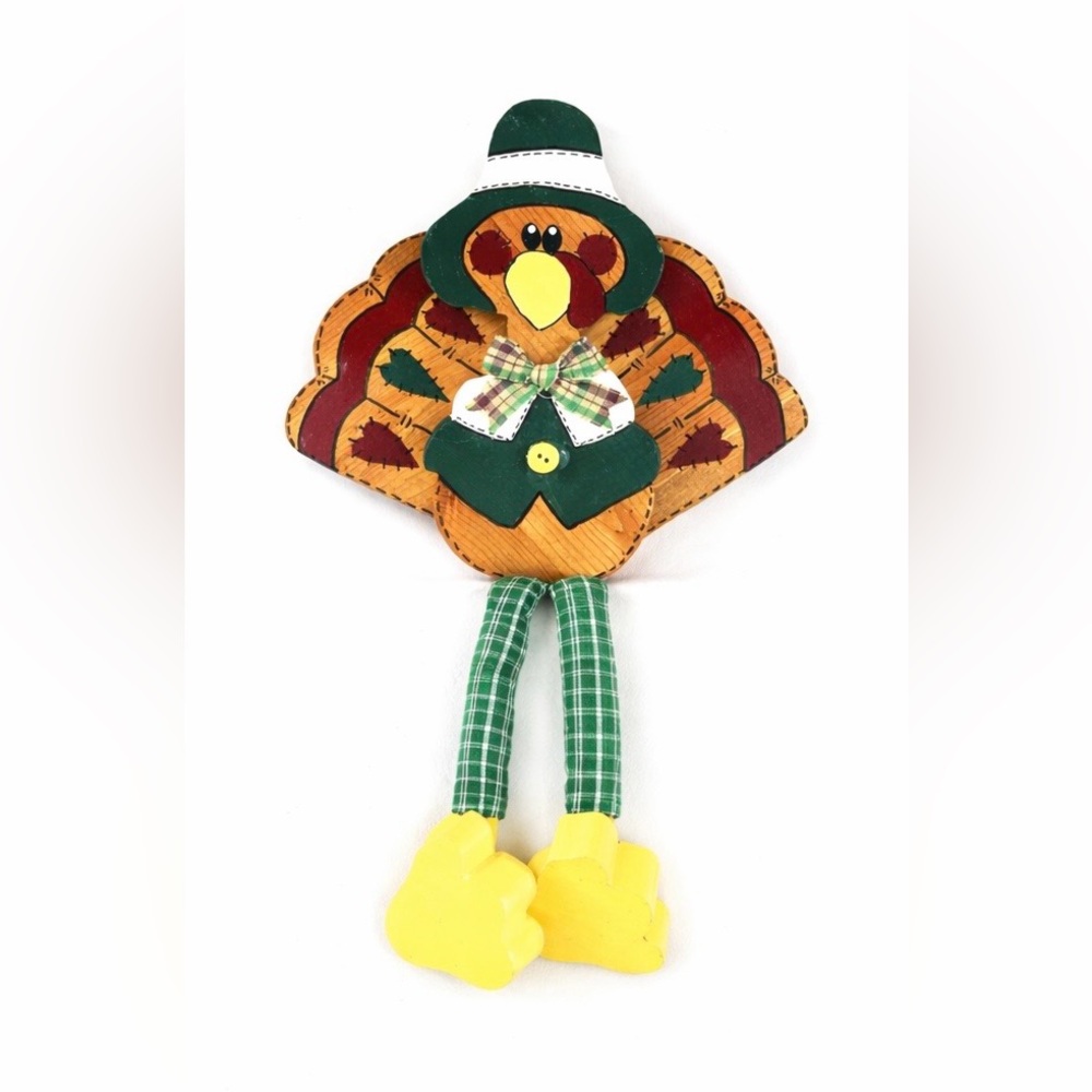 Wooden Thanksgiving Turkey Folk Art Decor Dangling Legs 14” Tall - Picture 2 of 8